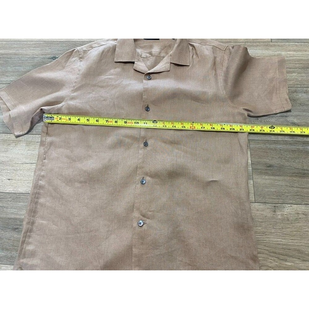 Theory Daze 100% Linen Button Down Shirt Men's M Short Sleeve Blue Camp Collar - Picture 6 of 8